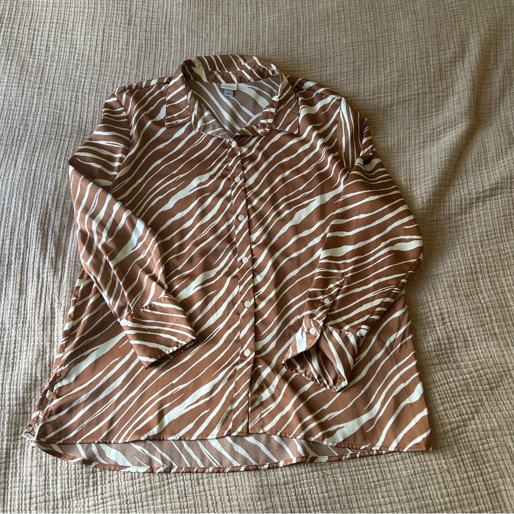 Silky brown zebra button up shirt